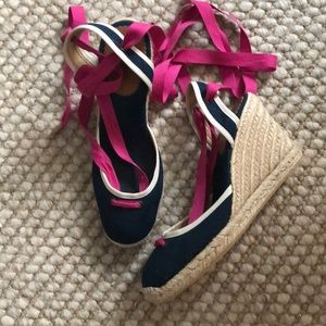 J. Crew Navy Lace Up Espadrille Wedges